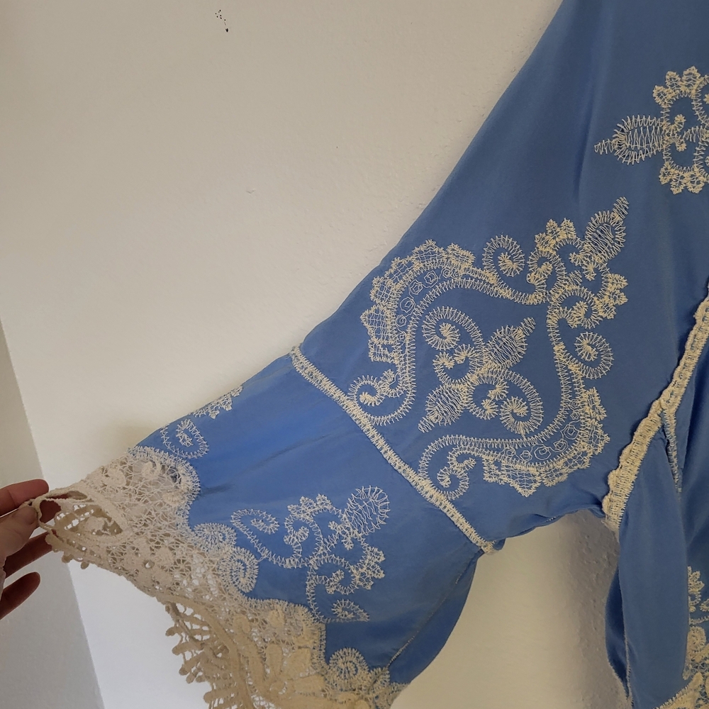 Democracy Sky Blue and Cream Embroidered Blouse - Picture 6 of 6
